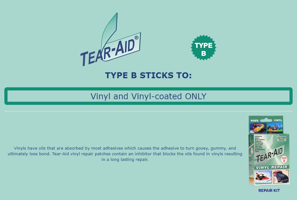 Tear-Aid Type B Vinyl Uses